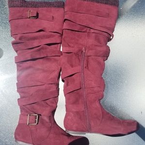 Burgundy suede knee-high boots Sz8